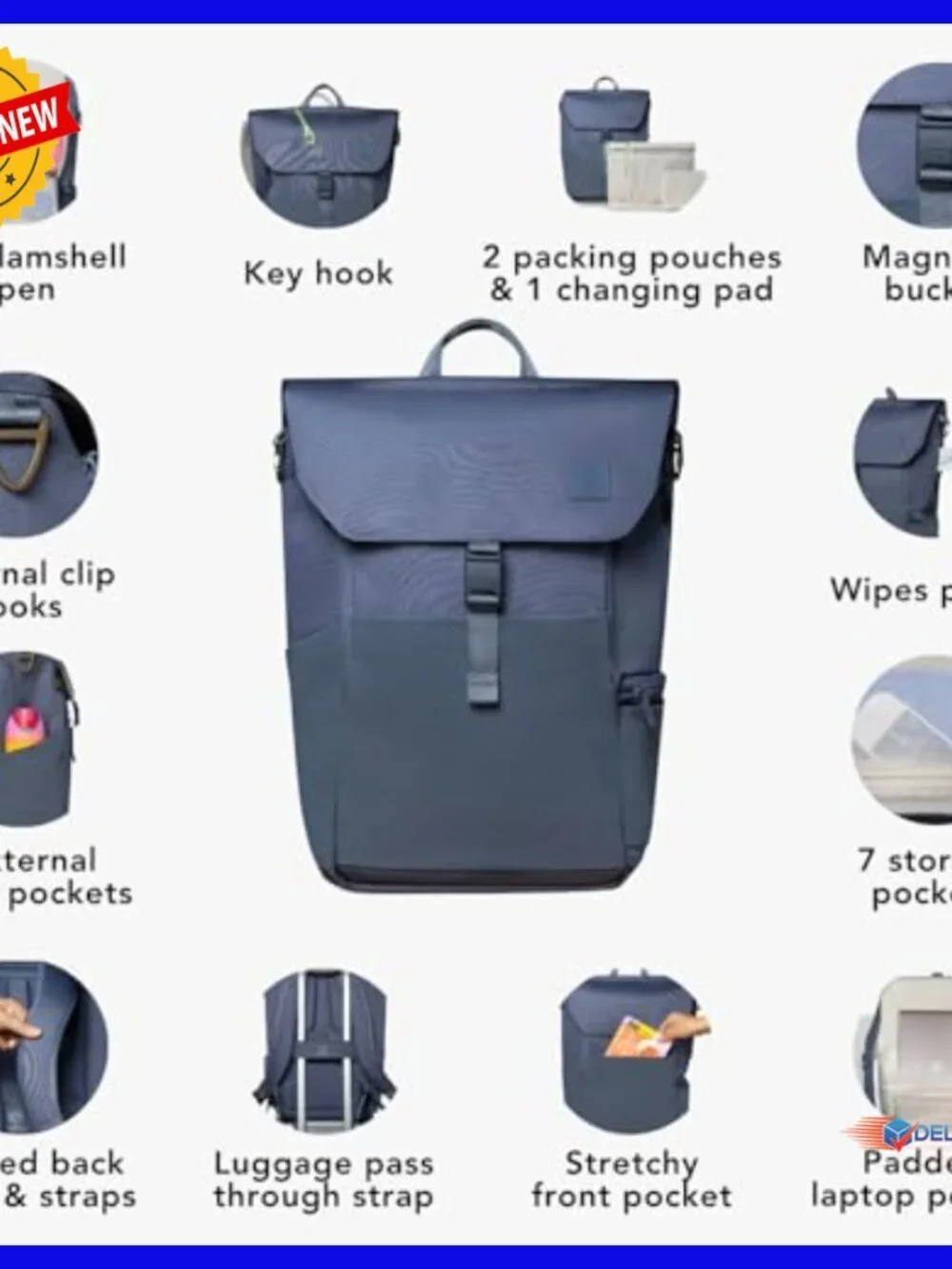 Large Water-Resistant Diaper Backpack with Changing Pad, Travel-Friendly